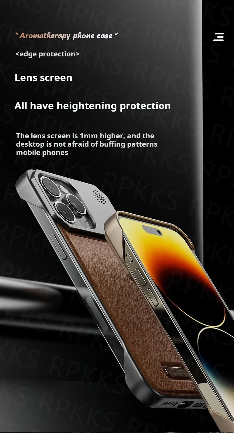 Business Aromatherapy Leather Case for iPhone 17 Air 16 15 14 Plus 13 12 11 Pro Max For Magsafe Magnetic Frameless Armor Cover