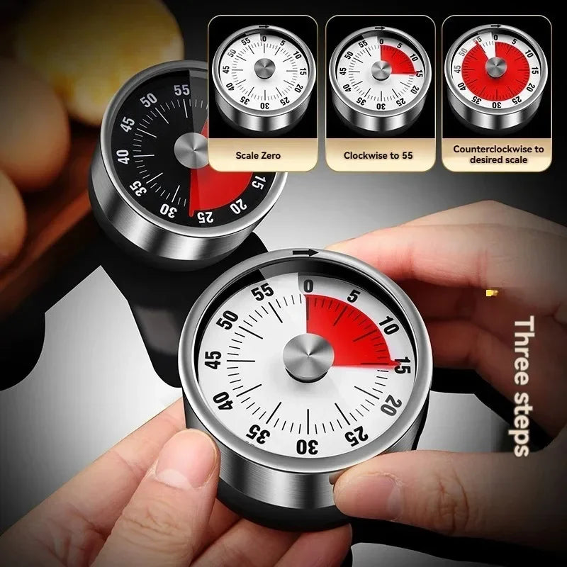 New Stainless Steel Visual Timer Mechanical Kitchen Timer 60-Minutes Alarm Cooking Timer With Loud Alarm Magnetic Clock Timer