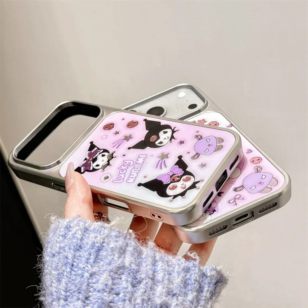 Cute Kuromi Electroplated Phone case for iPhone 17 Pro 14 16 15 Pro Max Fundas Cartoon Cases 16 Max Shockproof Protective Cover