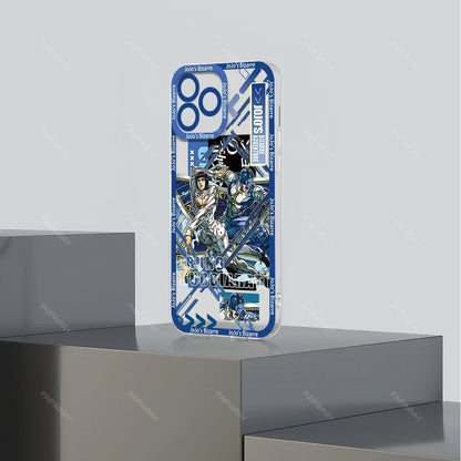 JoJos Bizarre Adventure Anime Phone Case for iPhone 12 11 13 14 15 16 Max Pro Plus Transparent Bezel Cover