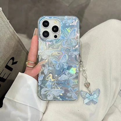 Bowknot Butterfly Pearl Polka Dot Case For iPhone 16 13 15 Pro 12 14 11 Pro Max 16E 7 8 Plus XS Max X XR SE 2020 Girl Cover