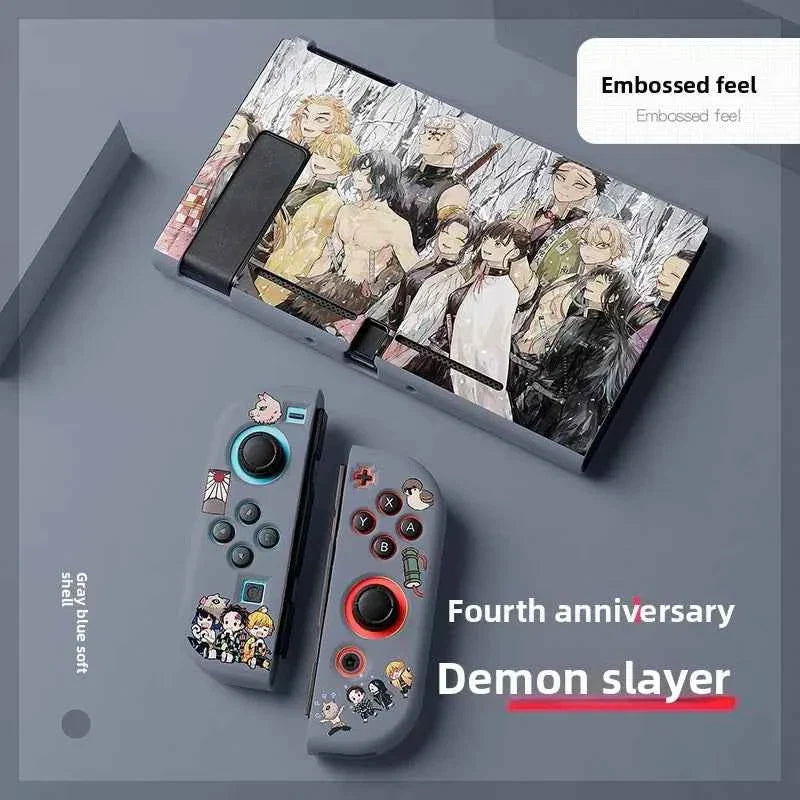 Demon Slayer Painted Relief Protective Case for Switch NS TPU Soft-shell Split Protective Case Creative Game Console Accessories