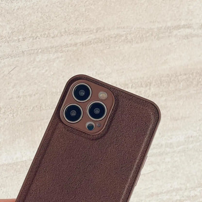 Luxury Solid Color Brown Soft Leather Phone Case For iPhone 15 14 12 13 Pro Max 11 X XS XR 7 8 Plus SE Shockproof Silicone Cover