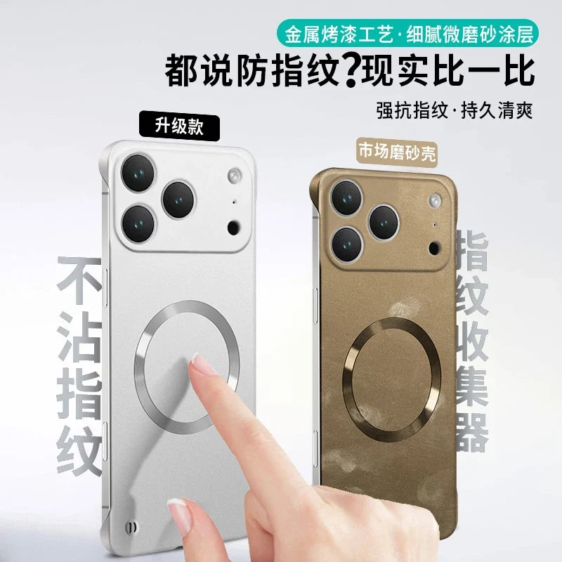For Iphone 17 Pro Max Metallic Paint Frameless Ultra Thin Hard PC Case for Iphone 17 Air 17Pro Magnetic Magsafe Protect Cover