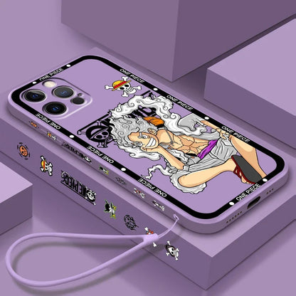 One Piecee Luffyy anime Cartoon Liquid Left Rope For Apple iPhone 15 14 13 12 11 XS XR X 8 7 SE Pro Max Plus Mini Soft Phone Case