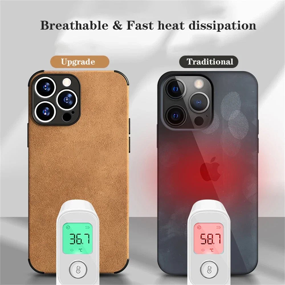 Luxury Shockproof Matte Lambskin Leather Case for iPhone 16 15 14 13 12 11 Pro X XR XS Max 7 8 Plus Soft Fabric Vintage Cover