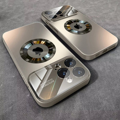 Luxury Glass Camera Lens Case for MagSafe Magnetic Wireless Charging, Shockproof Cover for iPhone 11 12 13 14 15 16 Pro Max Plus