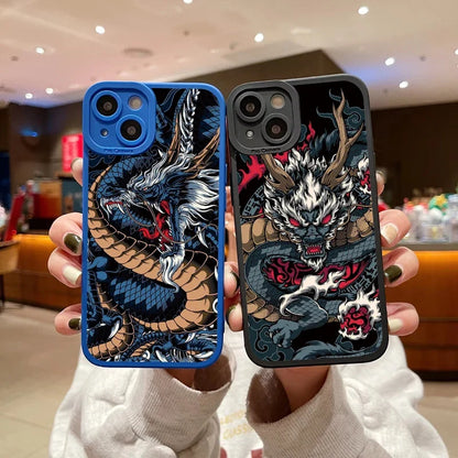 Fashion Chinese Vintage Dragon Phone Case For iPhone 13 12 11 14 Pro Max 14 Plus 7 8 Plus SE2020 XS XR X Soft Silicon Back Cover