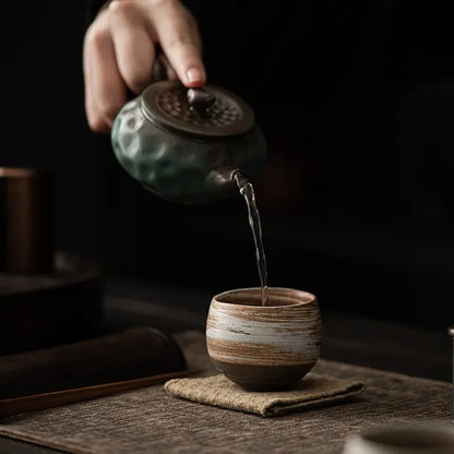 Japanese Handmade Rough Pottery Tea Cup Ceramic Kung Fu Tea Set Single Cup Antique Style Quiet Path Antique Craftsmanship Gift