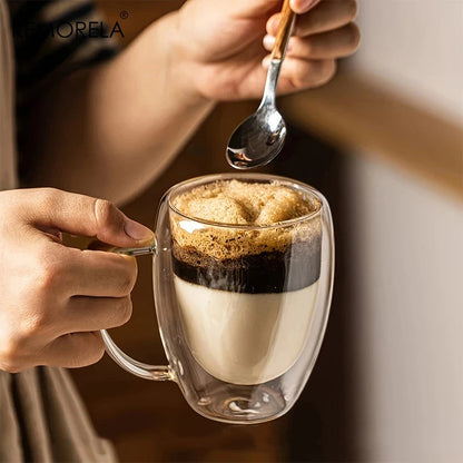 2/4/6PCS 350ML Double Wall Glass Coffee Mug With Handle Transparent Glass Cappuccino Cup Coffee Milk Tea Juice Tea Cup