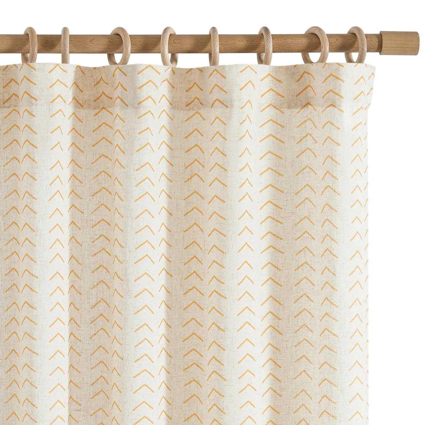 jinchan Printed Linen Curtains 84 Inch Length 2 Panels Boho Curtains for Living Room Yellow Flax Linen Farmhouse Herringbone Curtains Rod Pocket Back Tab Light Filtering Window Curtain Set