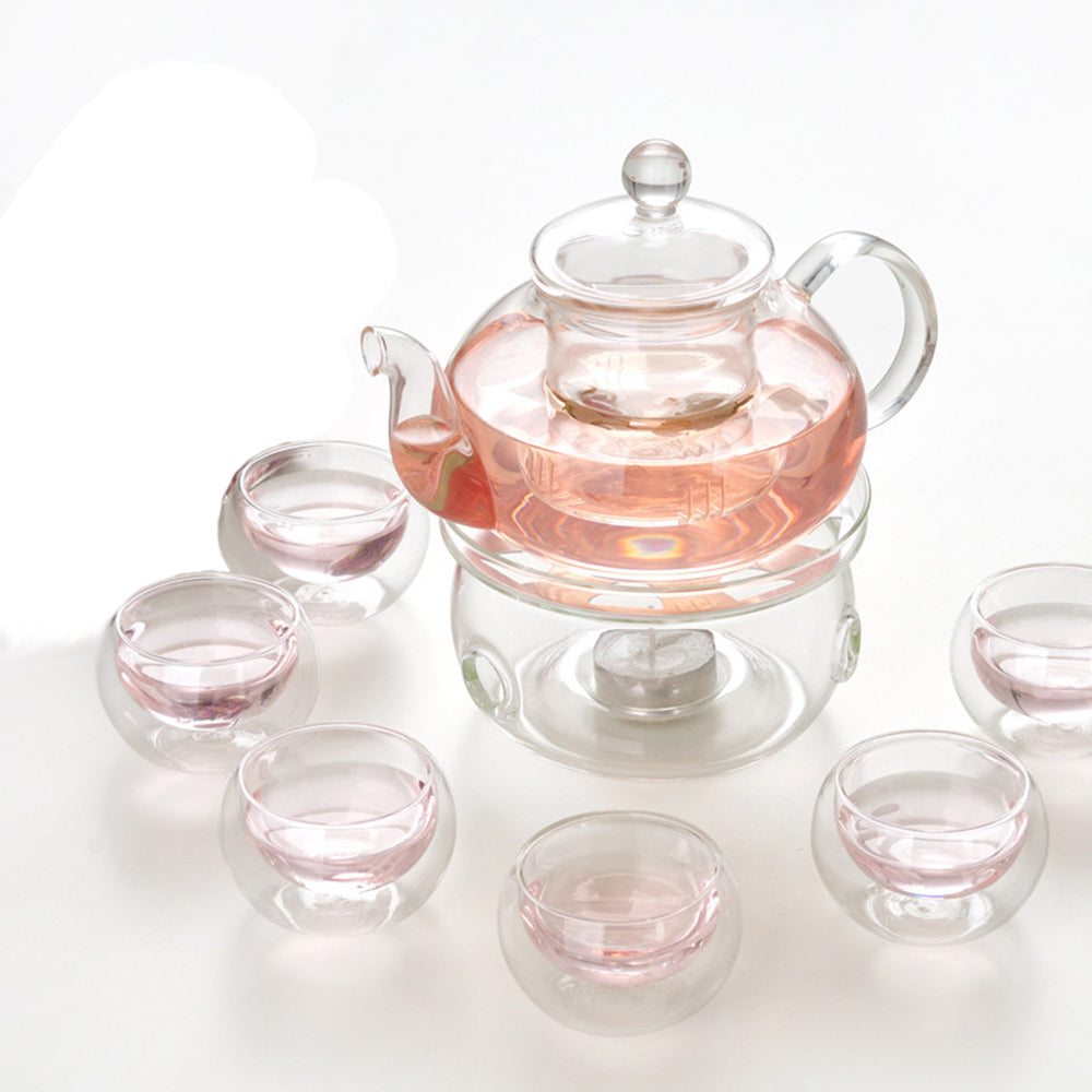 Tea set of tea pot with infuser + warmer and 6 double cups