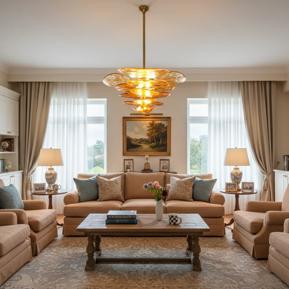 Amber Leaf‑Form Glass Chandelier