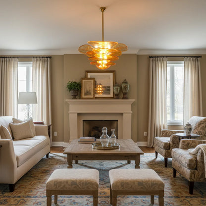 Amber Leaf‑Form Glass Chandelier