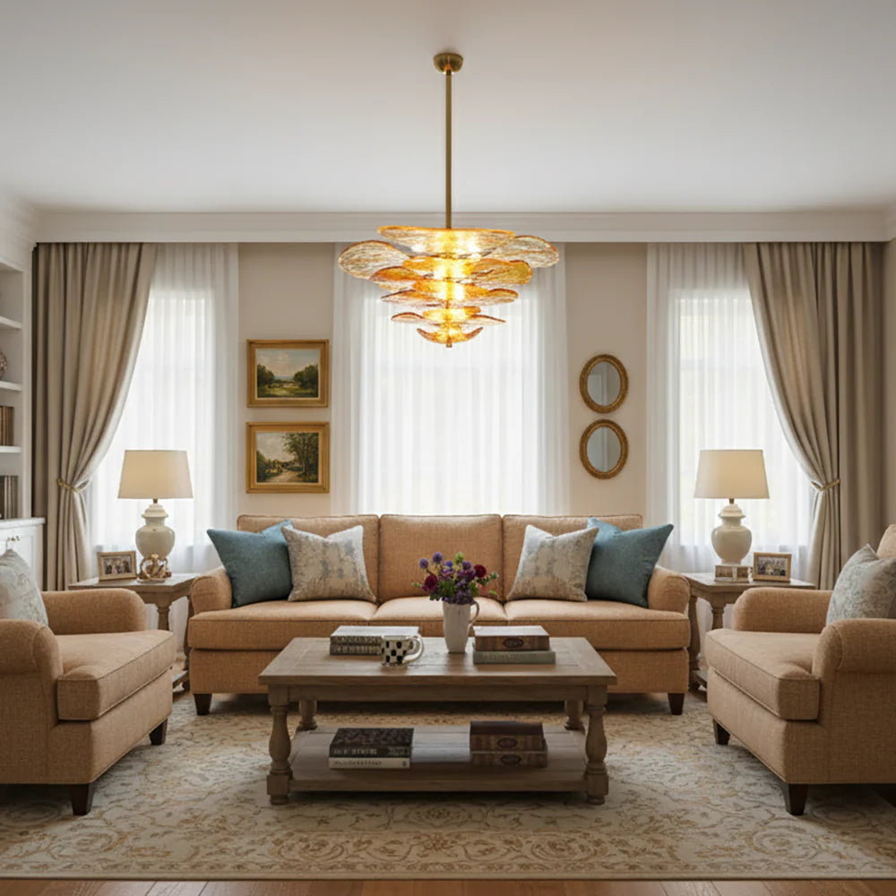 Amber Leaf‑Form Glass Chandelier