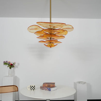 Amber Leaf‑Form Glass Chandelier