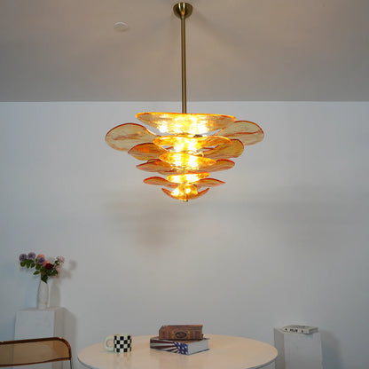 Amber Leaf‑Form Glass Chandelier