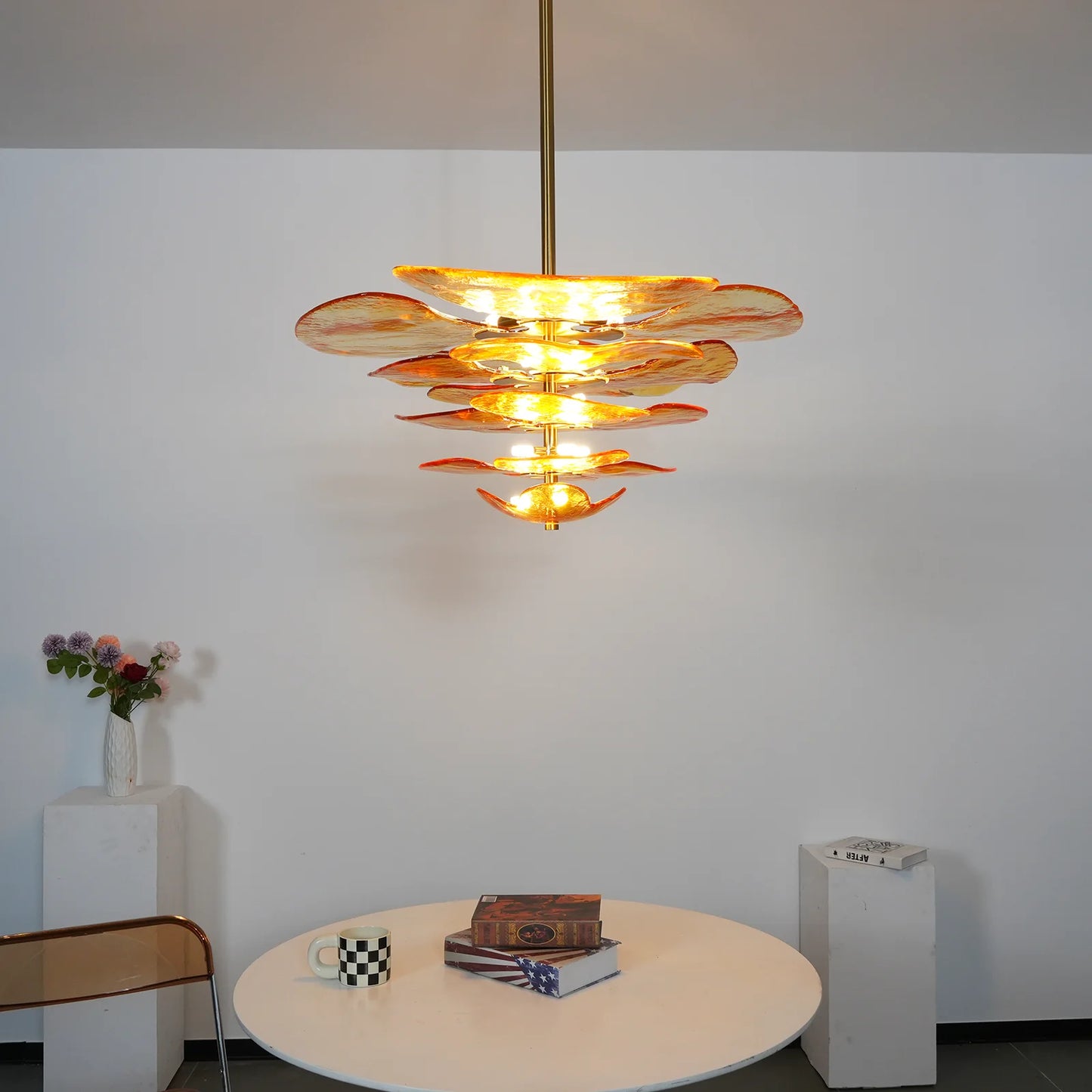 Amber Leaf‑Form Glass Chandelier