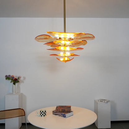 Amber Leaf‑Form Glass Chandelier