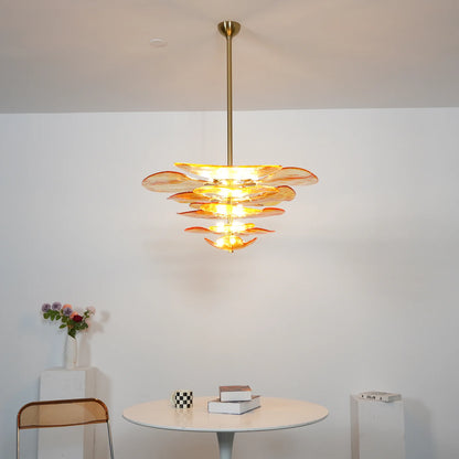 Amber Leaf‑Form Glass Chandelier