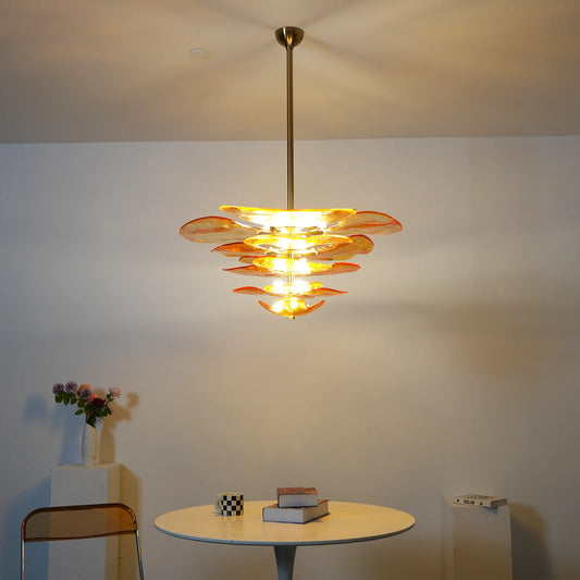 Amber Leaf‑Form Glass Chandelier