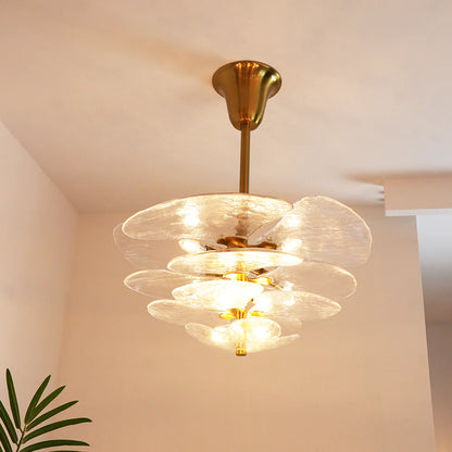 White Sculpted Leaf Glass Chandelier