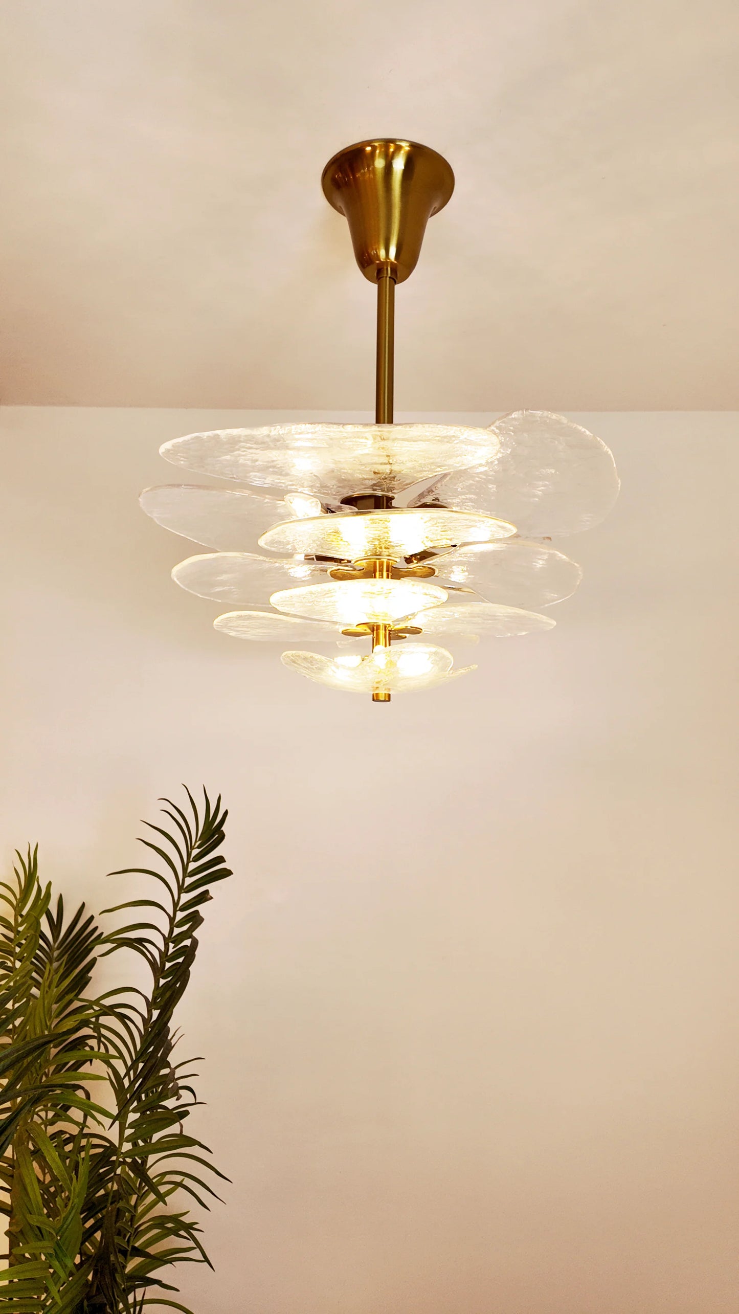 White Sculpted Leaf Glass Chandelier