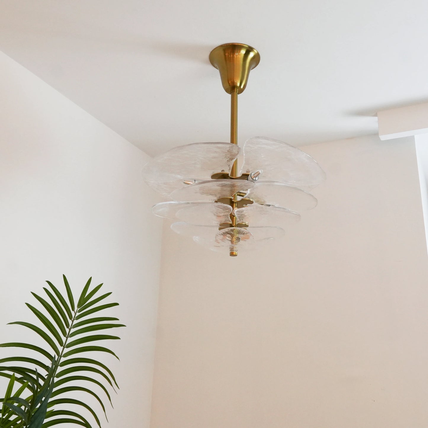 White Sculpted Leaf Glass Chandelier