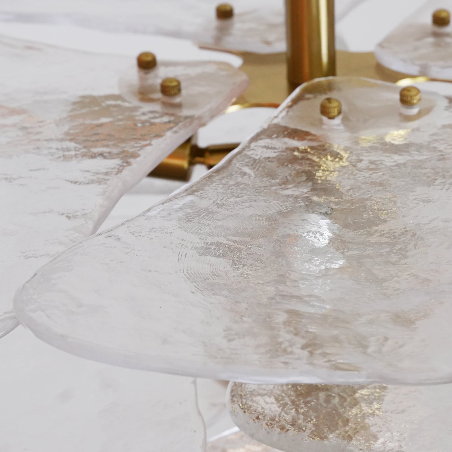 White Sculpted Leaf Glass Chandelier
