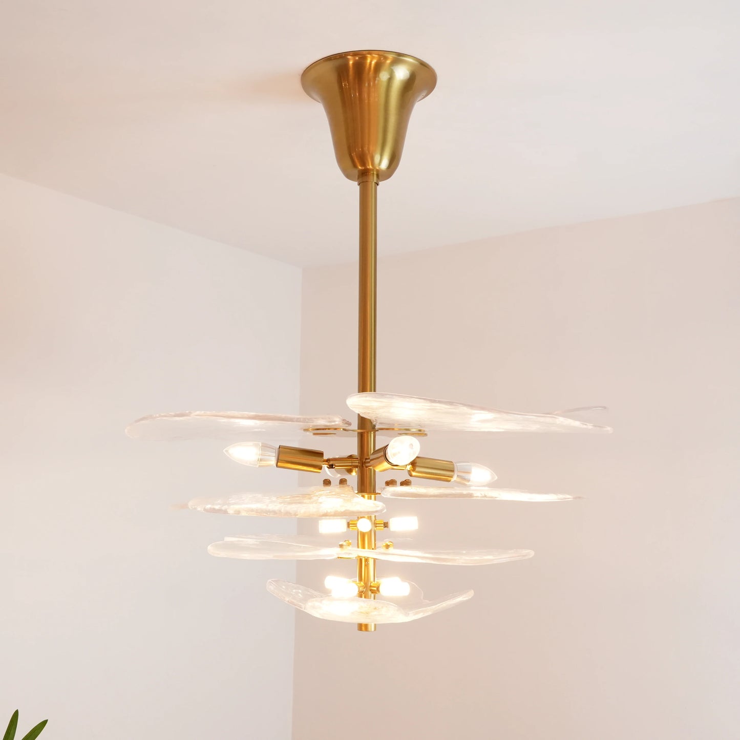 White Sculpted Leaf Glass Chandelier