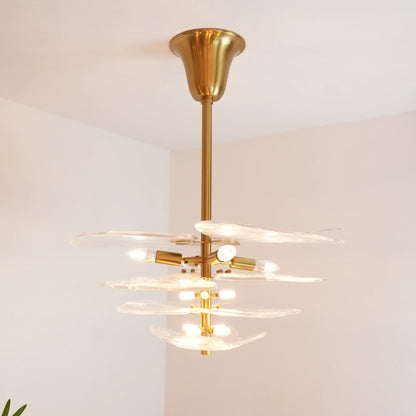 White Sculpted Leaf Glass Chandelier