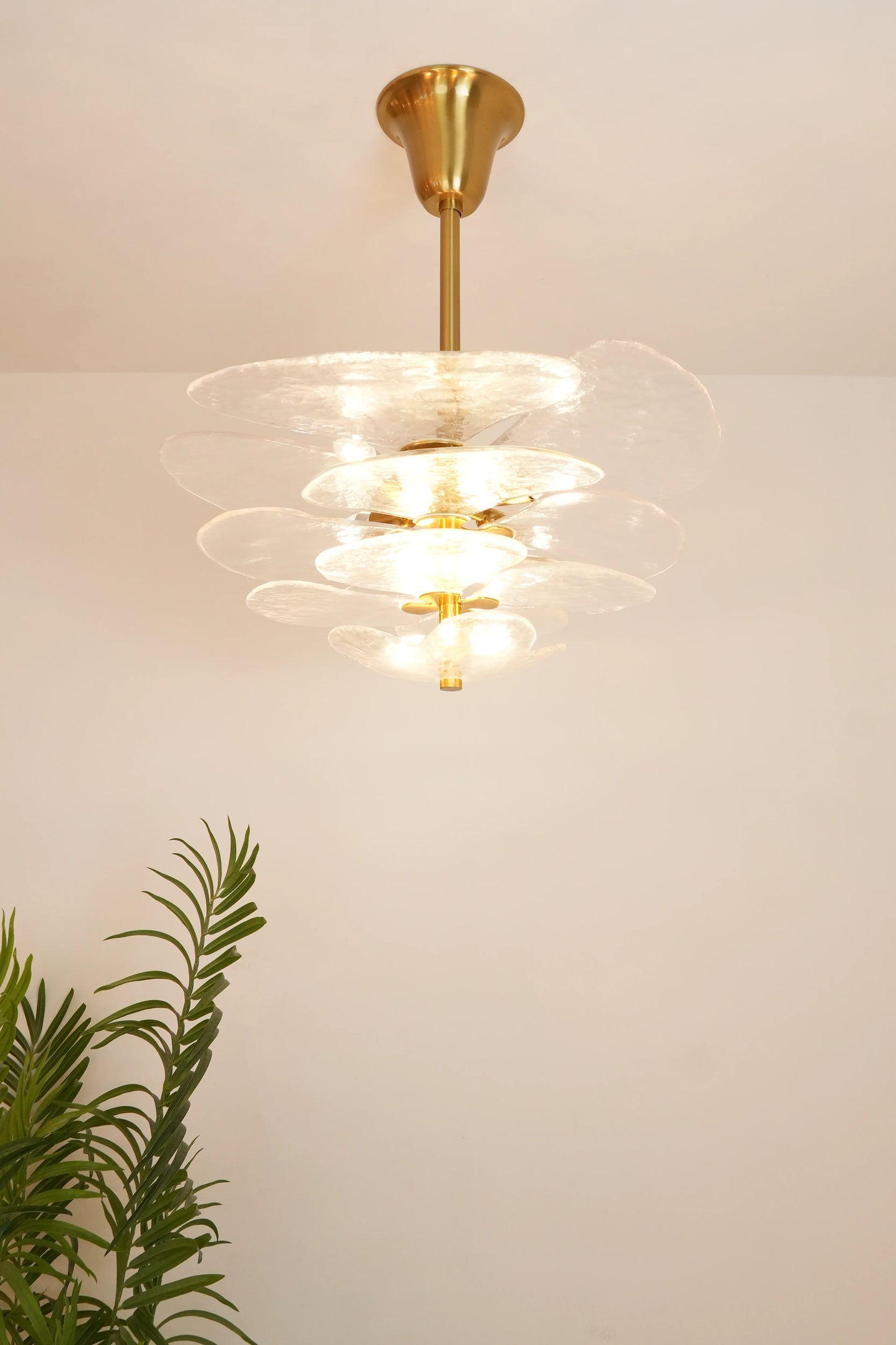 White Sculpted Leaf Glass Chandelier