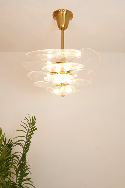 White Sculpted Leaf Glass Chandelier