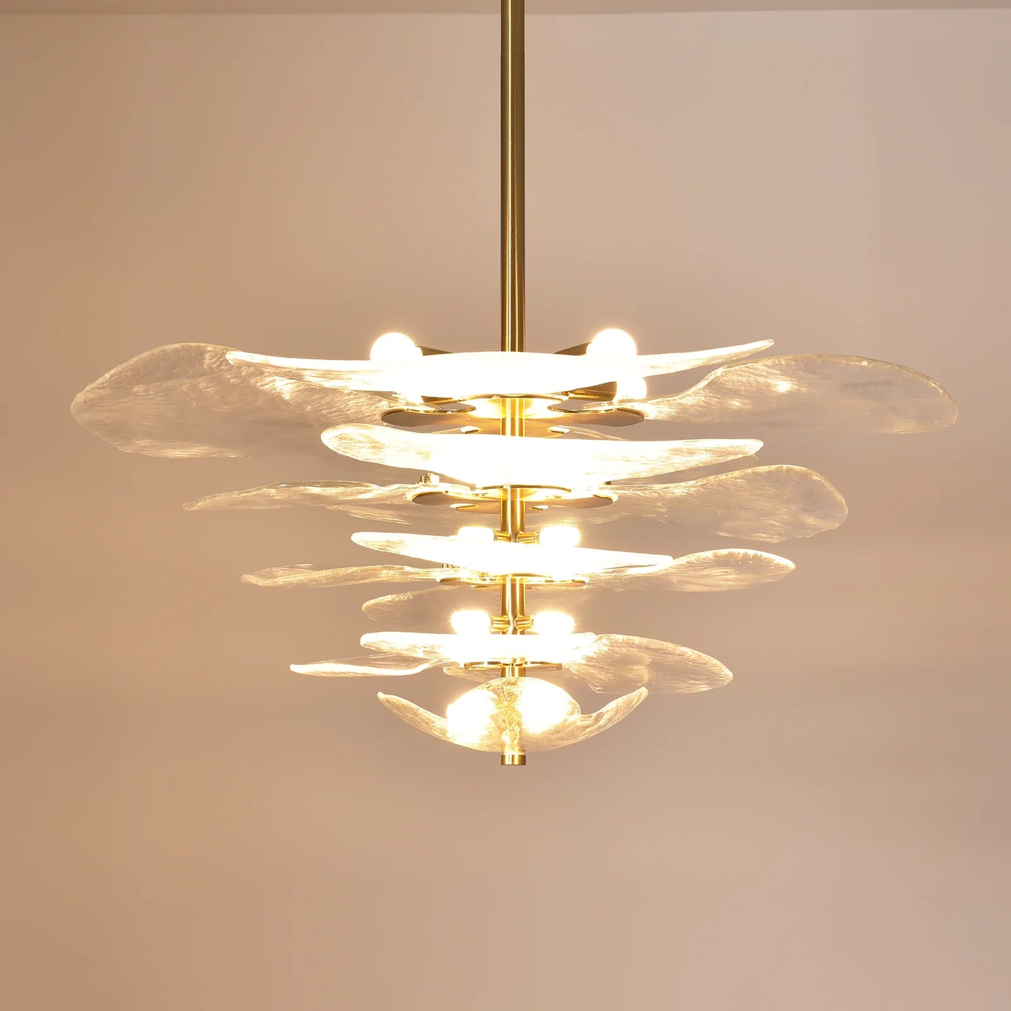 White Sculpted Leaf Glass Chandelier