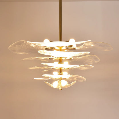 White Sculpted Leaf Glass Chandelier