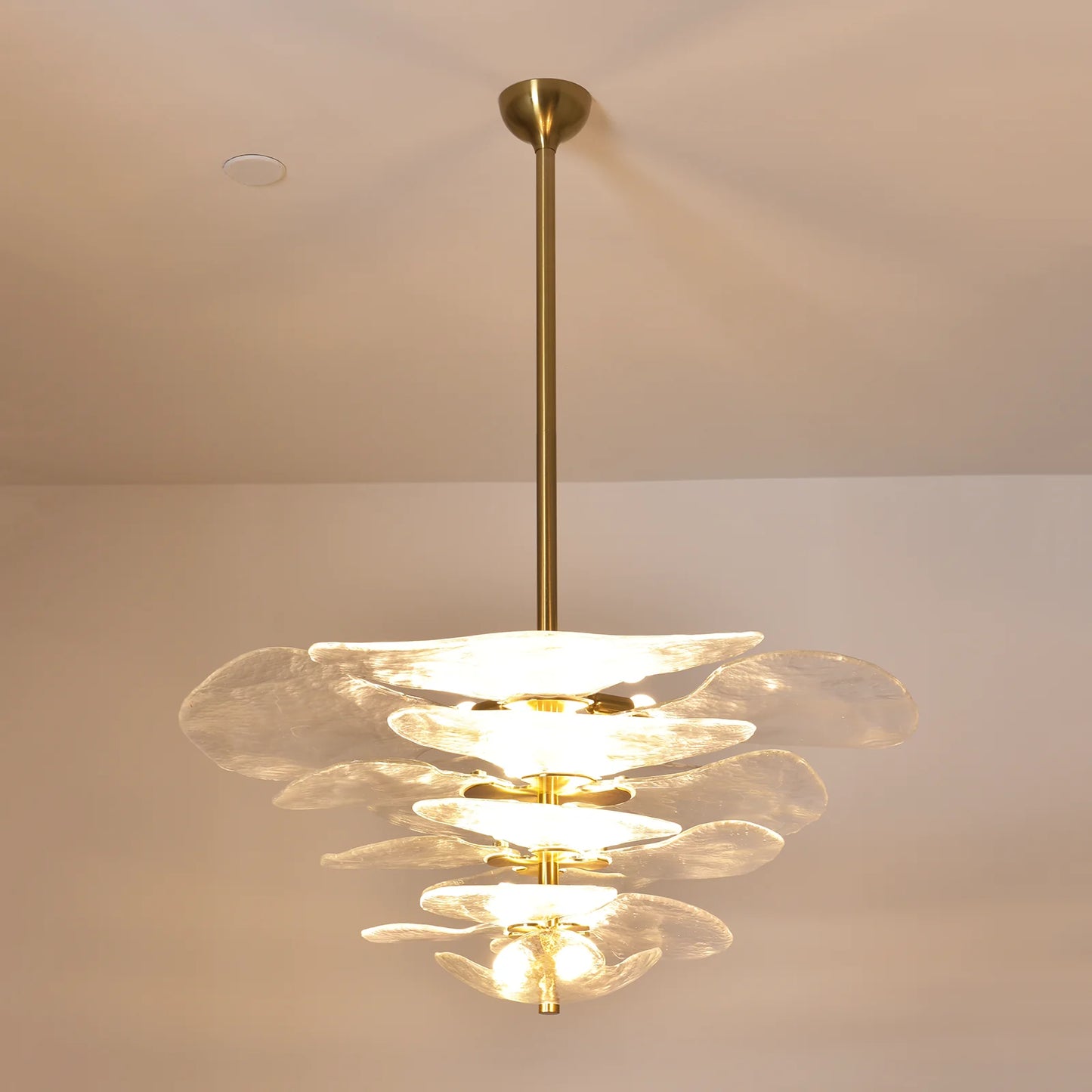 White Sculpted Leaf Glass Chandelier