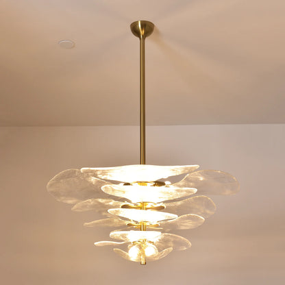 White Sculpted Leaf Glass Chandelier