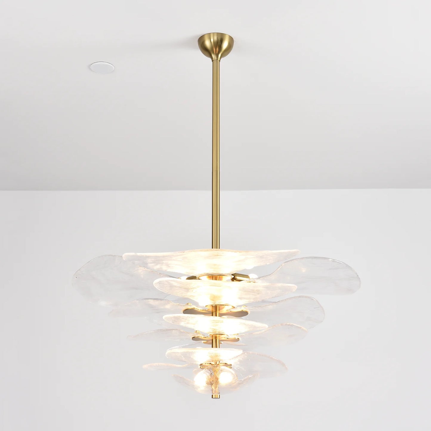 White Sculpted Leaf Glass Chandelier