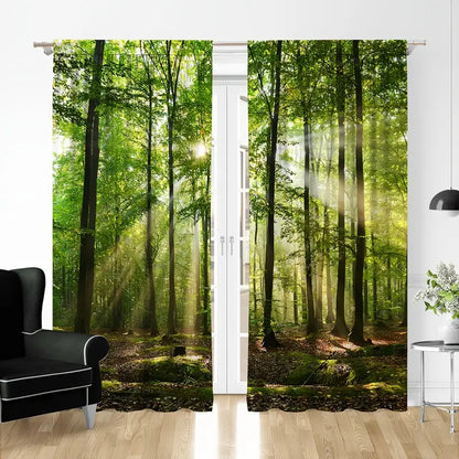 2 Pack Enchanted Forest Sun Scene Window Curtains