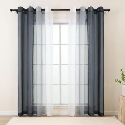 L.Z.E Black White Sheer Curtains 63 Inch Length for Living Room 2 Panels Set Black Ombre Sheer Curtains & Drapes for Kids Bedroom Boys Girls Room Modern Grommet Voile Window Sheers Short (LZE2218BK63)
