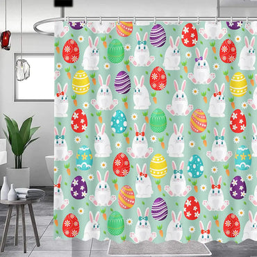 MEHOFOND Easter Shower Curtain for Bathroom Funny Bunny Easter Bathroom Curtain Decor Washable Durable Fabric Bathroom Curtains 72x72inch