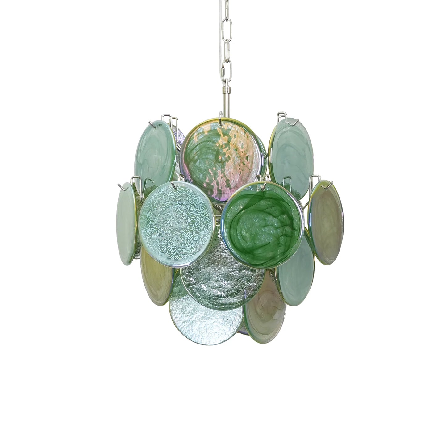 Vintage Green Glass Disks Chandelier