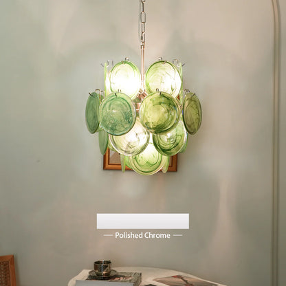Vintage Green Glass Disks Chandelier