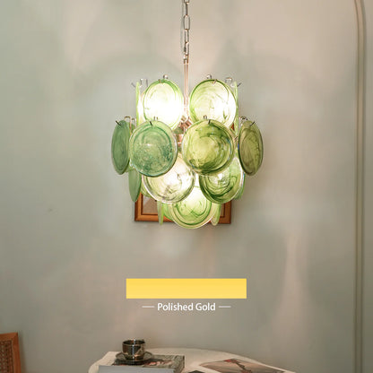 Vintage Green Glass Disks Chandelier