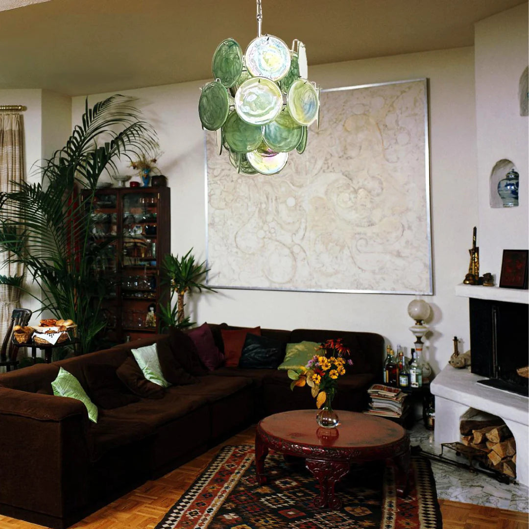 Vintage Green Glass Disks Chandelier