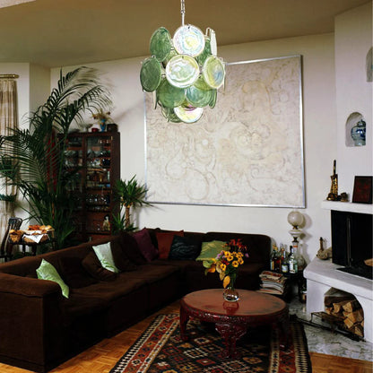 Vintage Green Glass Disks Chandelier
