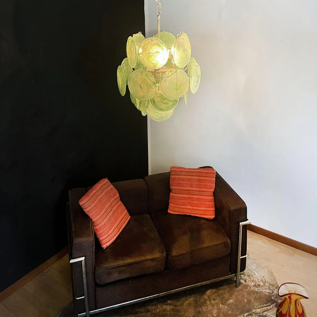 Vintage Green Glass Disks Chandelier