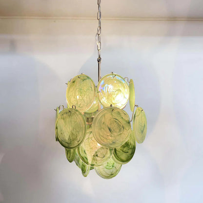 Vintage Green Glass Disks Chandelier