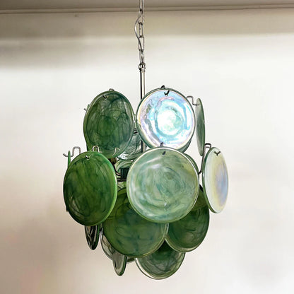 Vintage Green Glass Disks Chandelier