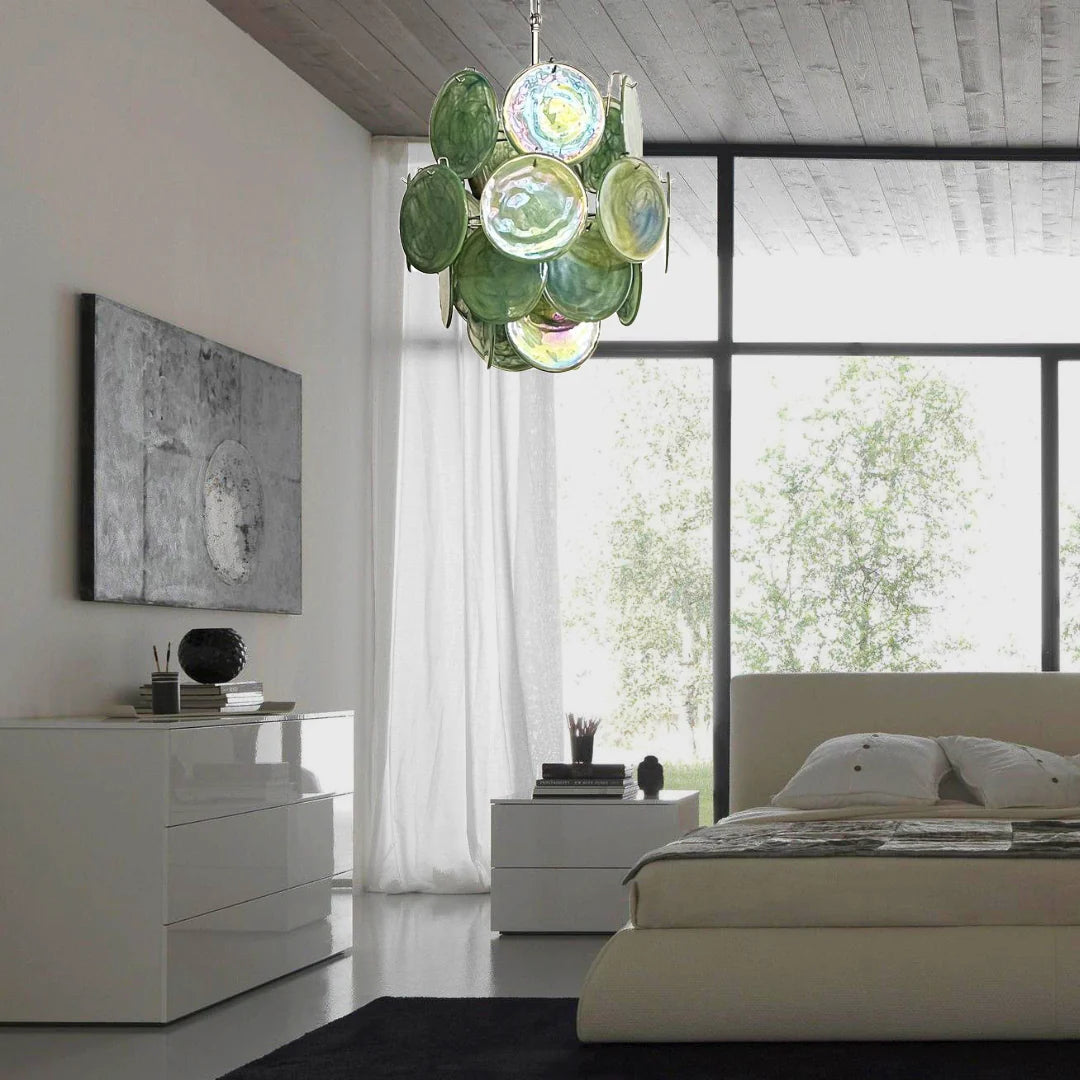 Vintage Green Glass Disks Chandelier